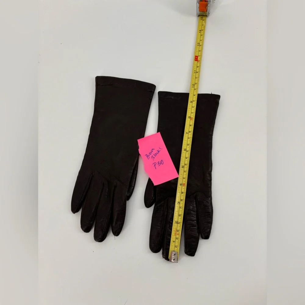 Vintage Brown-Black Leather Gloves – Size 6½